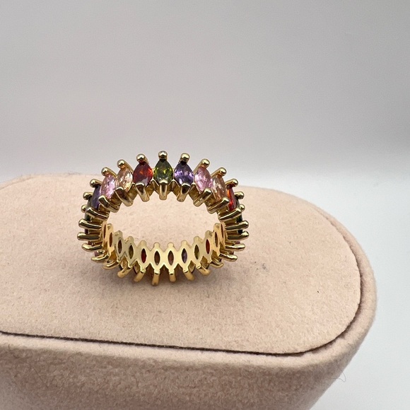 Gold Tone Rainbow Rhinestone RIng and C hoop pierced earrings - Picture 6 of 16